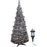 Christmas Pop-Up Pre Decorated Tree with 200 LED Lights, Frosted Leaves, Silver Baubles, Timer, Stand  2.1m