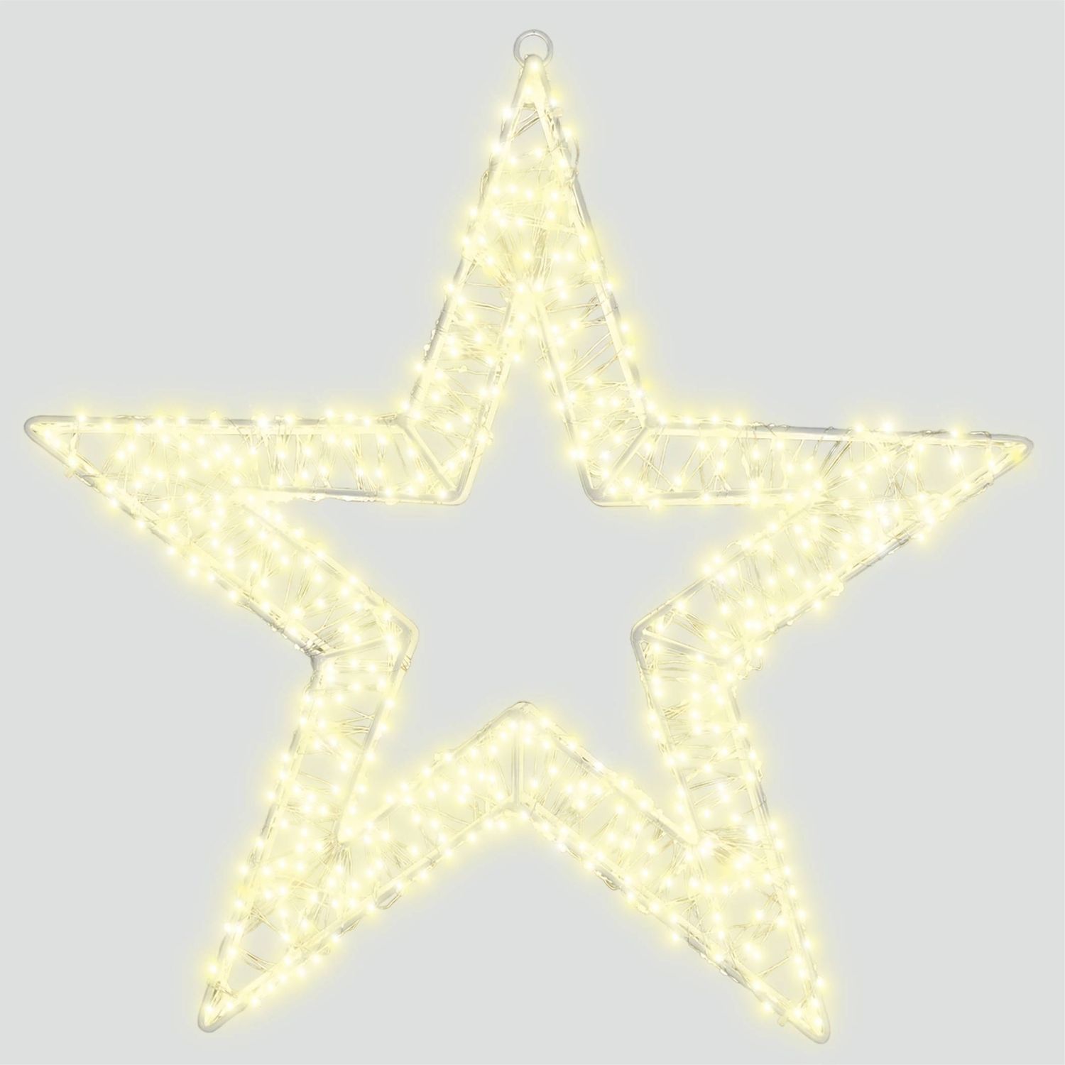 Elegant Christmas Star-Shaped Pre-Lit LED Decoration with 1440 Warm White LEDs, 50cm, 5m Lead, Timer, White Wire Frame – Indoor & Outdoor Use