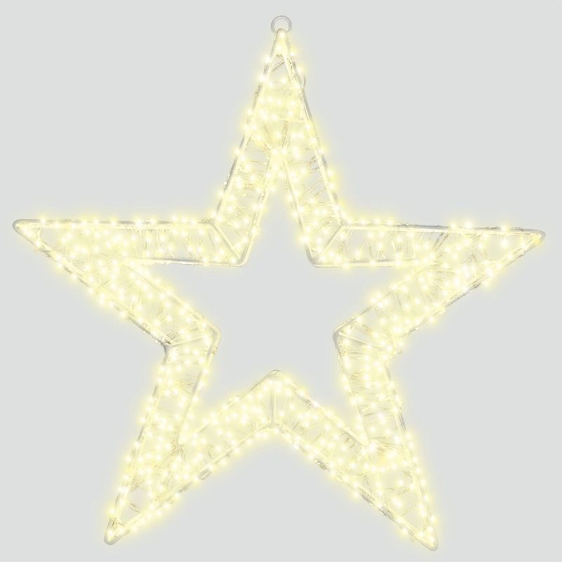 Elegant Christmas Star-Shaped Pre-Lit LED Decoration with 1440 Warm White LEDs, 50cm, 5m Lead, Timer, White Wire Frame – Indoor & Outdoor Use