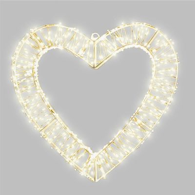 Elegant Christmas Heart-Shaped Pre-Lit LED Decoration with 960 Warm White LEDs, 40cm, 5m Lead, Timer, White Wire Frame – Indoor & Outdoor Use