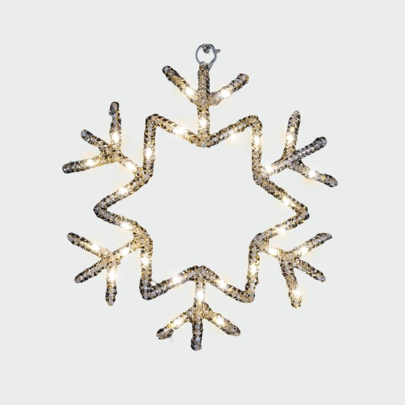 Elegant Pre-Lit 25cm Snowflake Christmas Hanging Light – 30 Warm White Micro LEDs, Battery Operated with Timer, Indoor & Outdoor Use