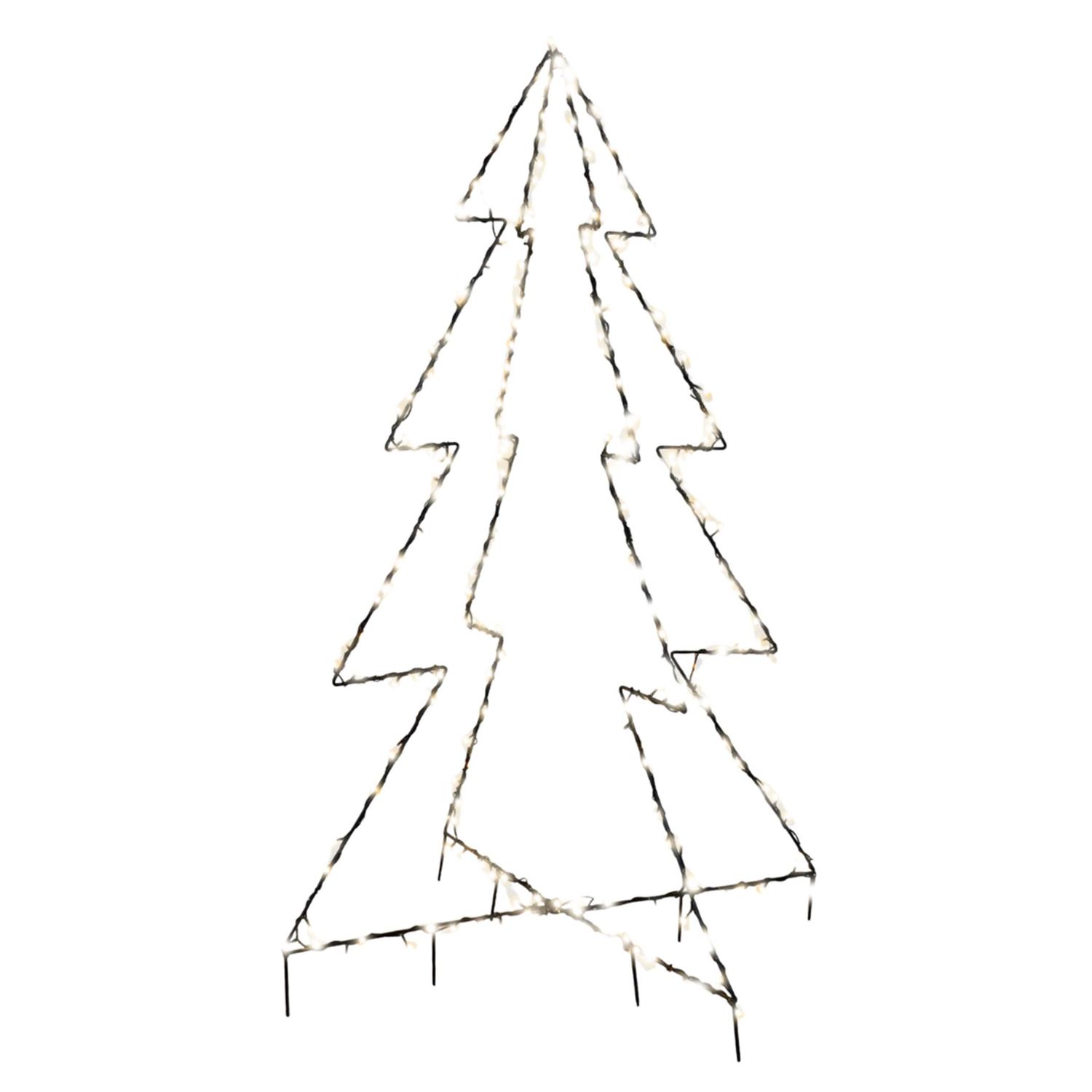 Christmas Pre Lit 3D Christmas Tree with 240 Warm White LEDs, Black Frame, Timer, 3m Lead, Outdoor, Garden Décor, 1.5m