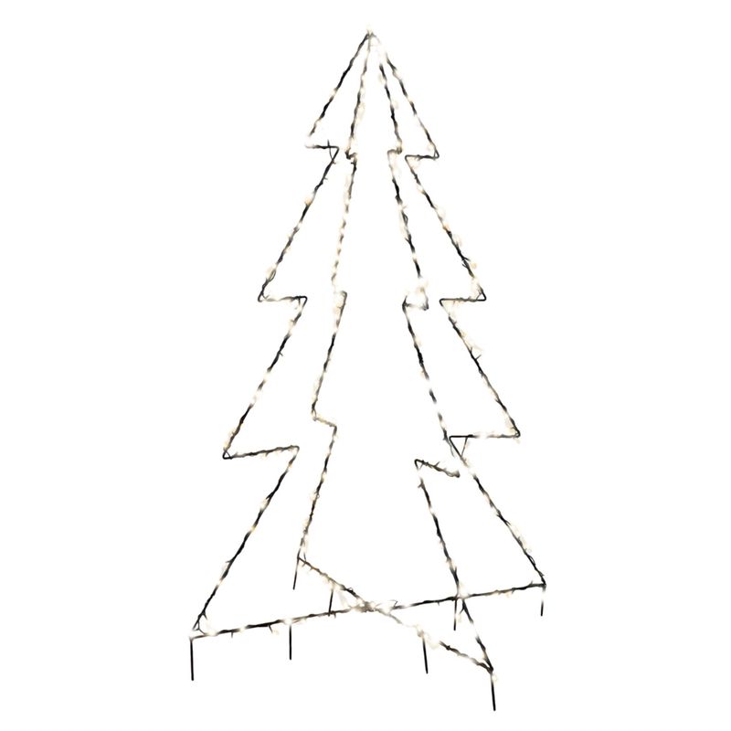 Christmas Pre Lit 3D Christmas Tree with 240 Warm White LEDs, Black Frame, Timer, 3m Lead, Outdoor, Garden Décor, 1.5m