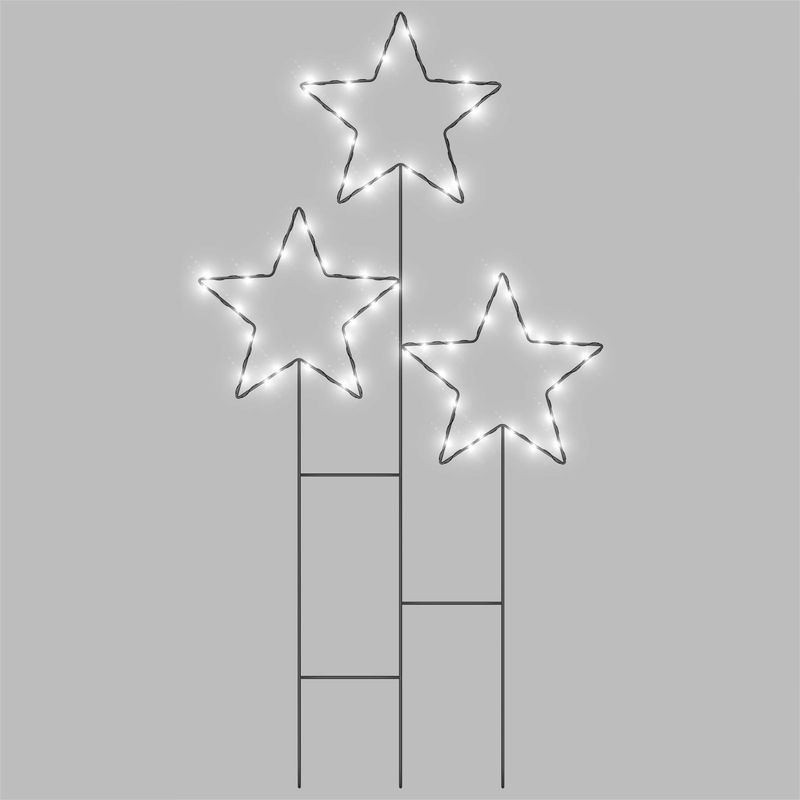 Christmas Pre Lit 3 Star Cluster with 30 Warm White Micro LEDs , Battery Timer, Outdoor Decoration, Sleek Black Frame, 50cm Lead