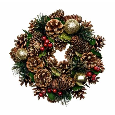 Stunning Gold Bauble & Pine Cone Christmas Wreath - Handcrafted Natural Craft Decoration for Home & Garden, 38cm