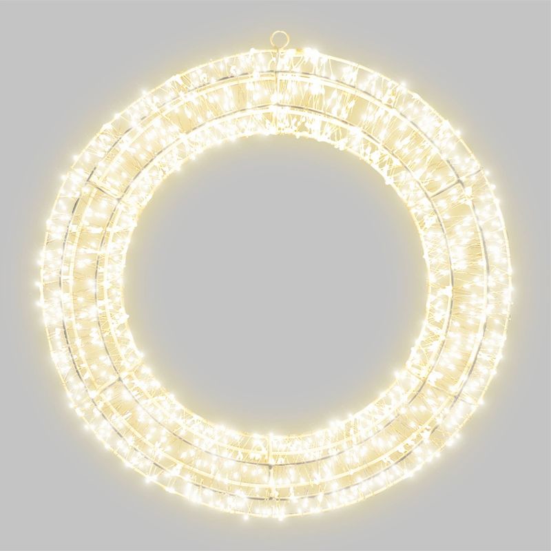 Elegant Christmas Wreath Pre-Lit LED Decoration with 1440 Warm White LEDs, 50cm, 5m Lead, Timer, White Wire Frame – Indoor & Outdoor Use