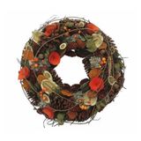 Elegant Autumn Log and Rose Wreath - Handcrafted Natural Pine Cones, Rattan, Wood Chips, Foam Ring, for Indoor and Outdoor Décor, 30cm