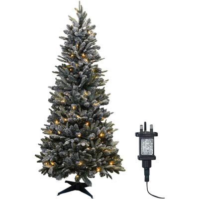 Christmas Rapid Pop-Up, Collapsible, Pre-Lit Frosted Pine Effect Christmas Tree with 150 Warm White LED's, Timer and Stand, 2.1m