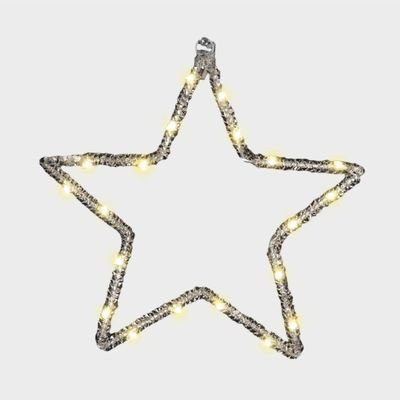 Elegant Pre-Lit 25cm Star Christmas Hanging Light – 20 Warm White Micro LEDs, Battery Operated with Timer, Indoor & Outdoor Use