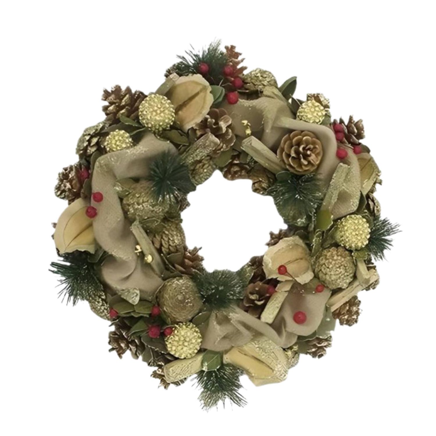 Natural Hessian & Stick Festive Wreath with Pine Cones – Festive Christmas Decoration, Ideal for Indoor & Outdoor Use, 30cm