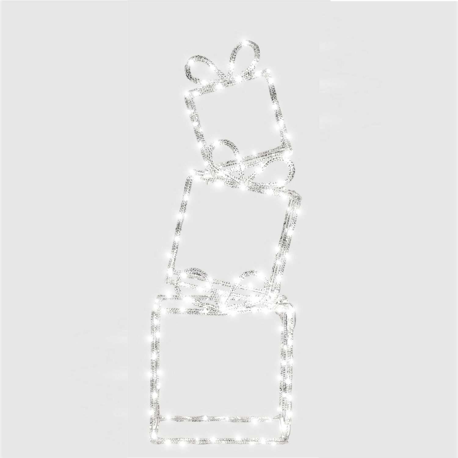 Pre Lit Stack of 3 Christmas Presents with 40 Warm White LEDs, 5m Lead, Timer Function - Indoor/Outdoor Festive Decoration