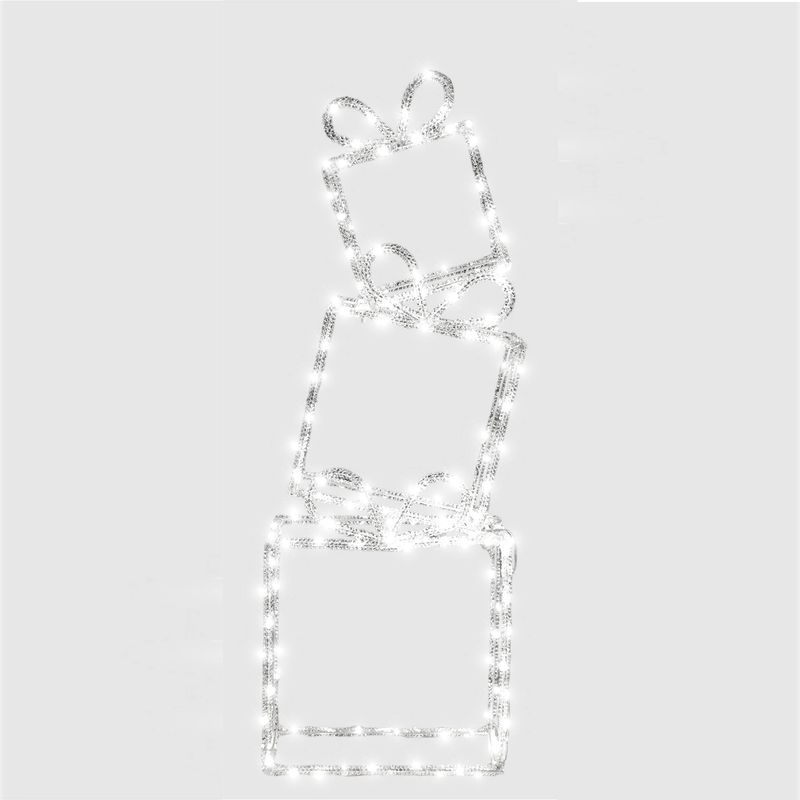 Pre Lit Stack of 3 Christmas Presents with 40 Warm White LEDs, 5m Lead, Timer Function - Indoor/Outdoor Festive Decoration
