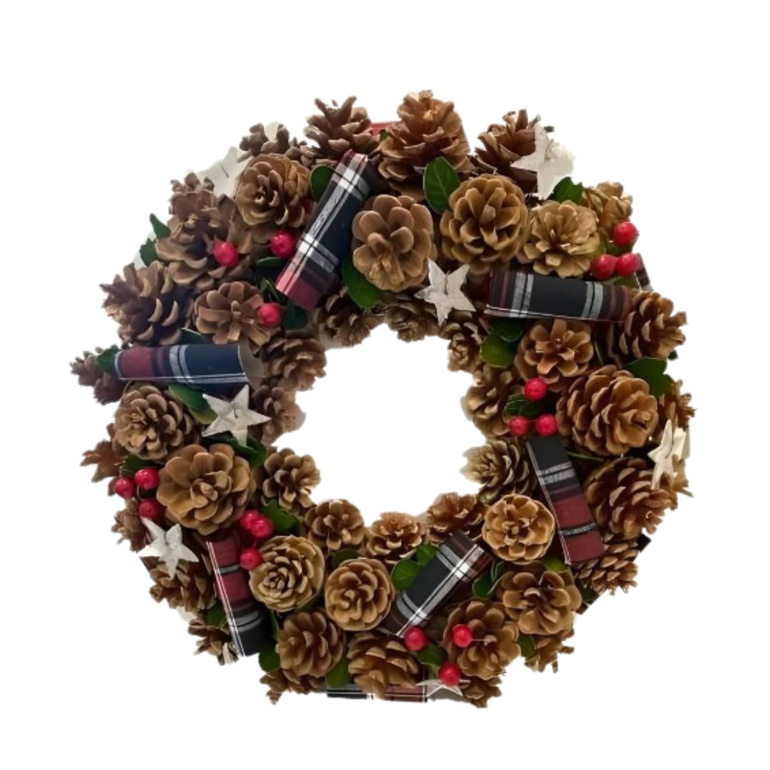 Elegant Ribbon, Star & Berry Wreath –Festive Decoration – Perfect for Home & Garden – Indoor/Outdoor Use, 30cm