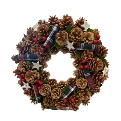 Elegant Ribbon, Star & Berry Wreath –Festive Decoration – Perfect for Home & Garden – Indoor/Outdoor Use, 30cm