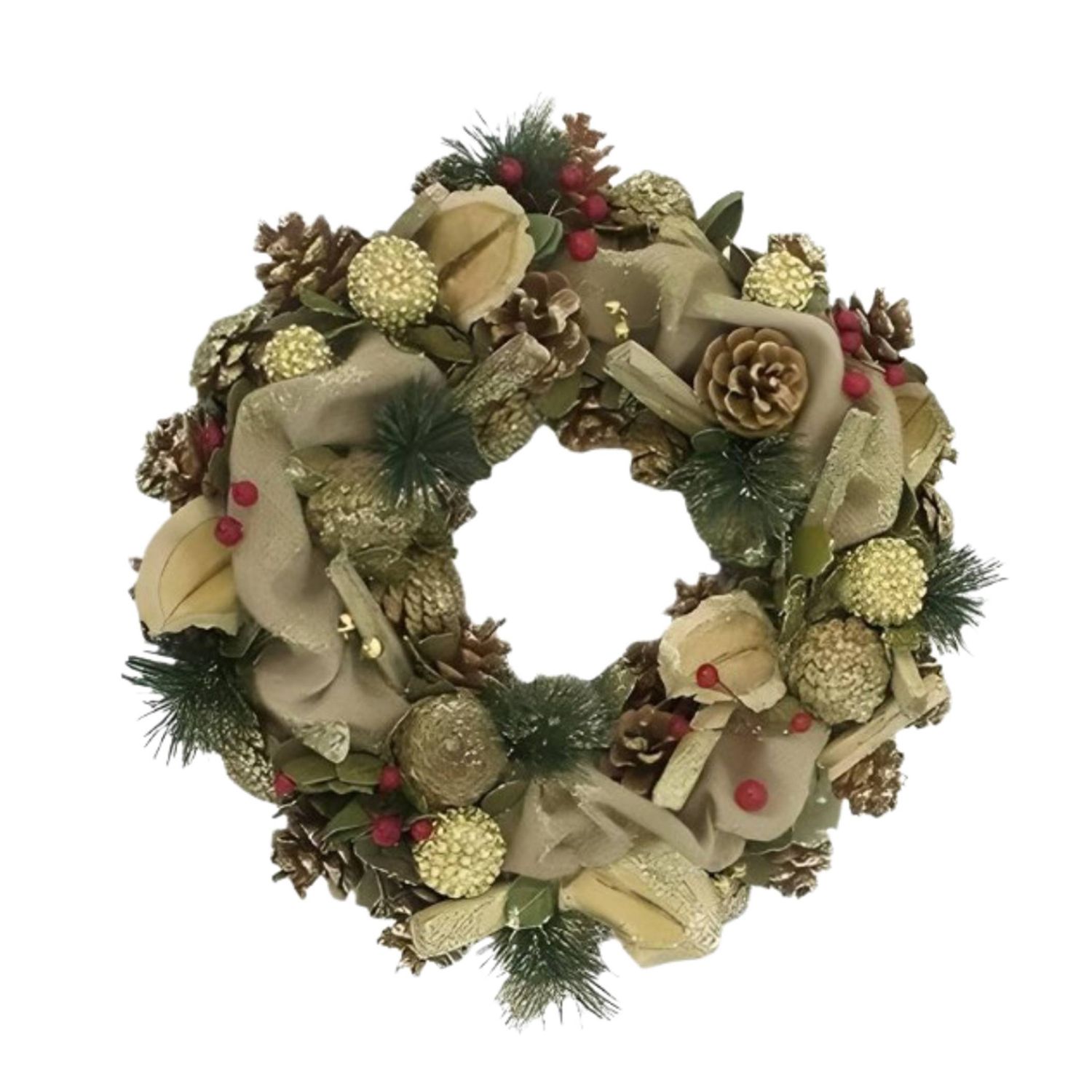 Natural Hessian & Stick Festive Wreath with Pine Cones – Festive Christmas Decoration, Ideal for Indoor & Outdoor Use, 38cm