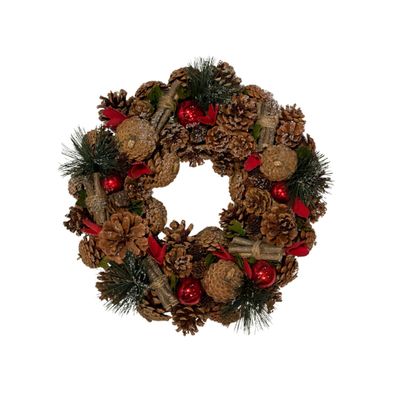 Festive Cinnamon Stick & Red Bauble Wreath – Festive Christmas Wreath, Indoor/Outdoor Use, 30cm