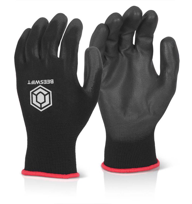 Pu Coated Gloves Black (Pack of 10)