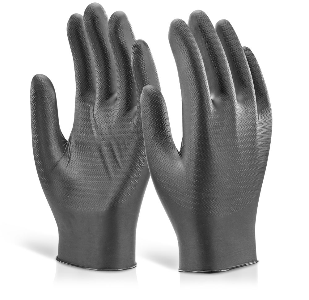 Glovezilla Nitrile Disposable Gripper Gloves Powder Free Black (Pack of 1000)