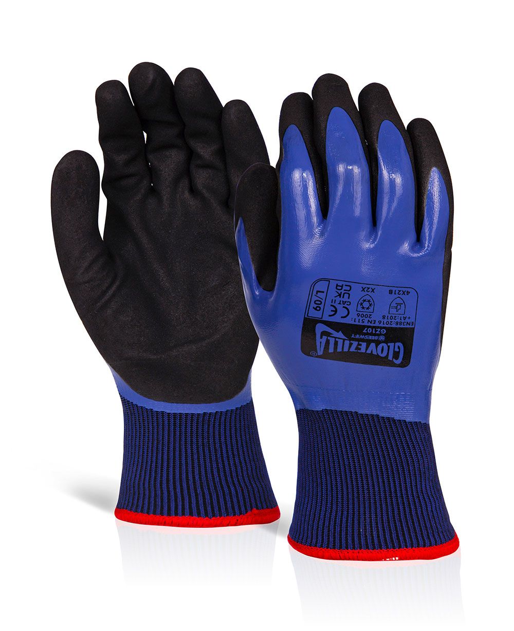 Glovezilla Waterproof Thermal Nitrile Gloves Blue (Pack of 10)