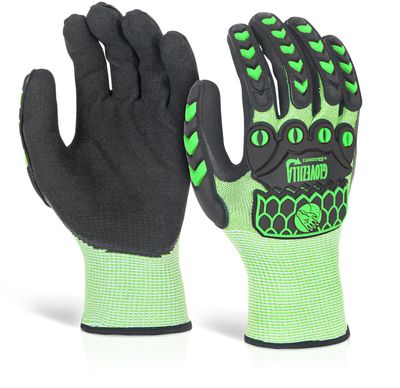 Glovezilla Nitrile Palm Coated Hi-Vis Glow Gloves Green