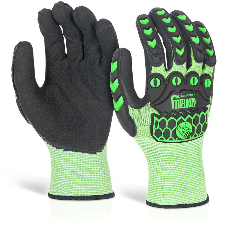 Glovezilla Nitrile Palm Coated Hi-Vis Glow Gloves Green