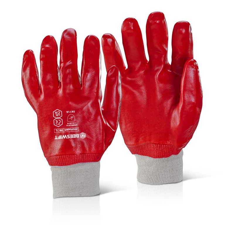 PVC Fully Coated Knitted Wrist Glove Red (Pack of 10)