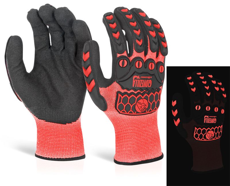 Glovezilla Glow In The Dark Foam Nitrile Coated Gloves Red