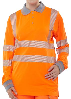 Executive Hi-Vis Long Sleeve Rail Polo Shirt Orange