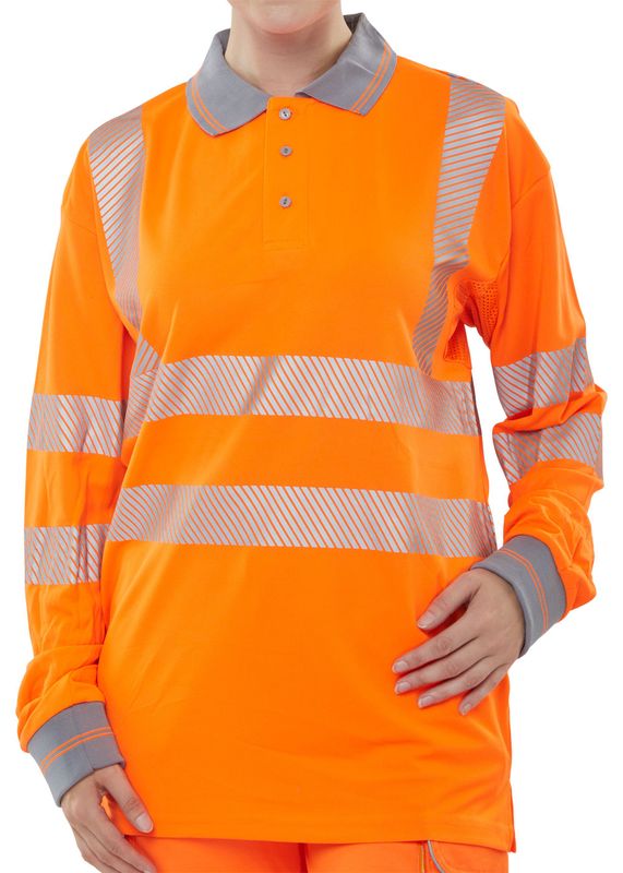 Executive Hi-Vis Long Sleeve Rail Polo Shirt Orange