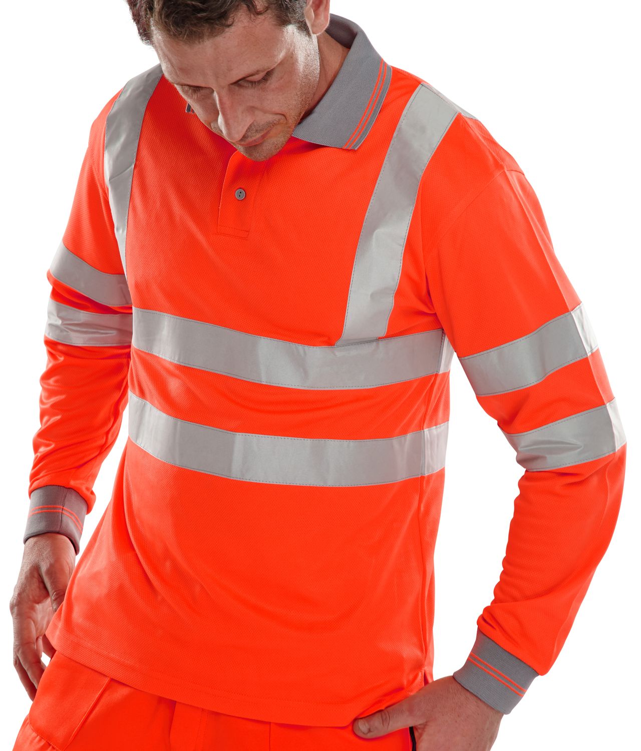 Long Sleeve Hi-Vis Polo Shirt Red