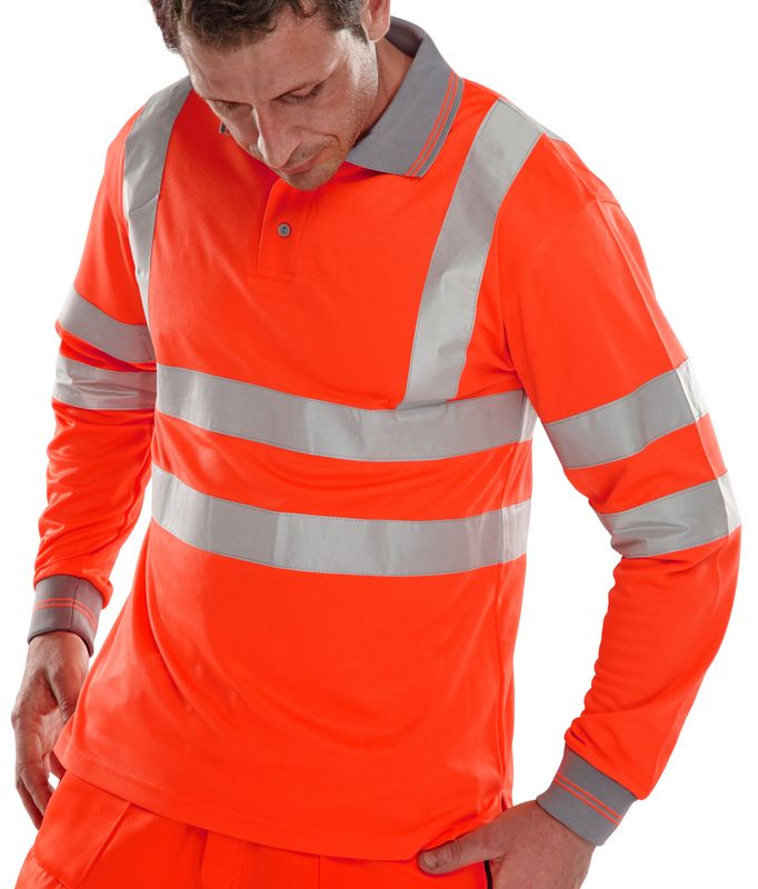 Long Sleeve Hi-Vis Polo Shirt Red