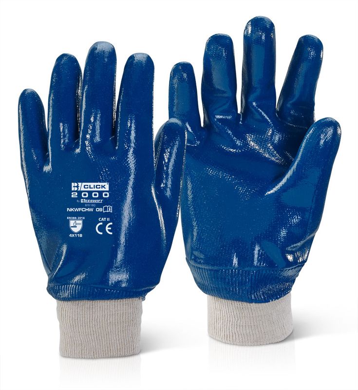 Nitrile Knitted Wrist Fully Coated Heavy Weight Gloves Blue (Pack of 10)
