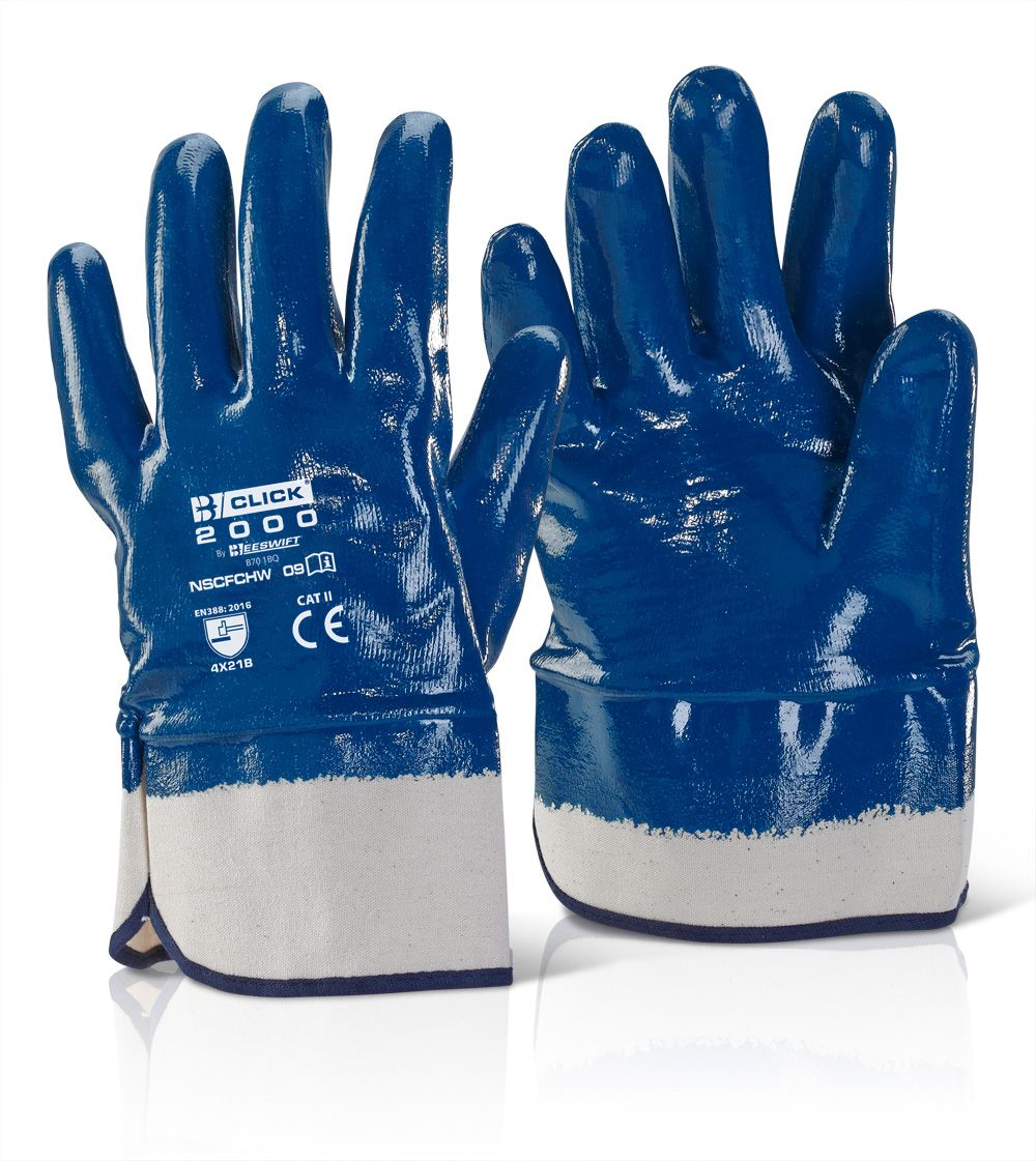 Nitrile Safety Cuff Fully Coated Heavy Weight Gloves Blue (Pack of 10)
