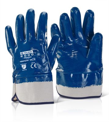 Nitrile Safety Cuff Fully Coated Heavy Weight Gloves Blue (Pack of 10)