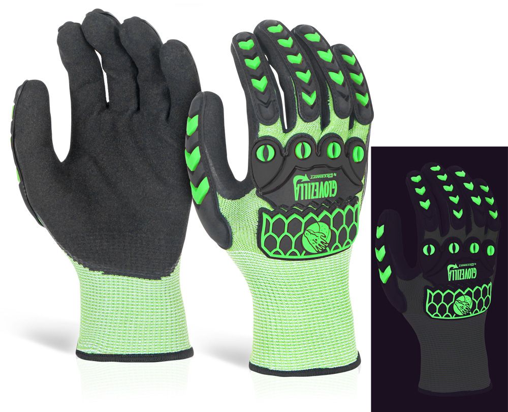 Glovezilla Glow In The Dark Foam Nitrile Coated Gloves Green