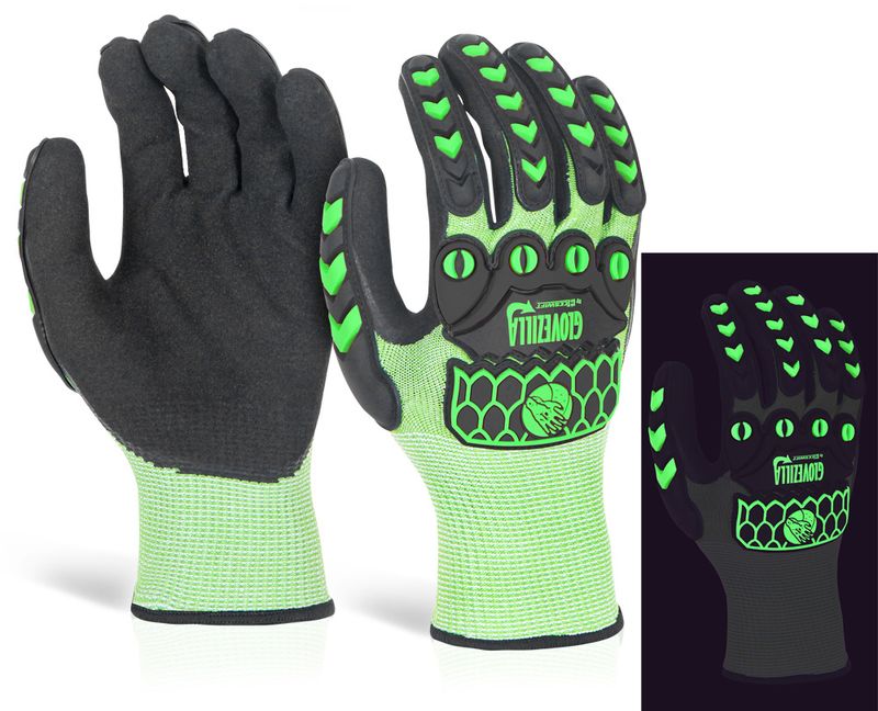 Glovezilla Glow In The Dark Foam Nitrile Coated Gloves Green
