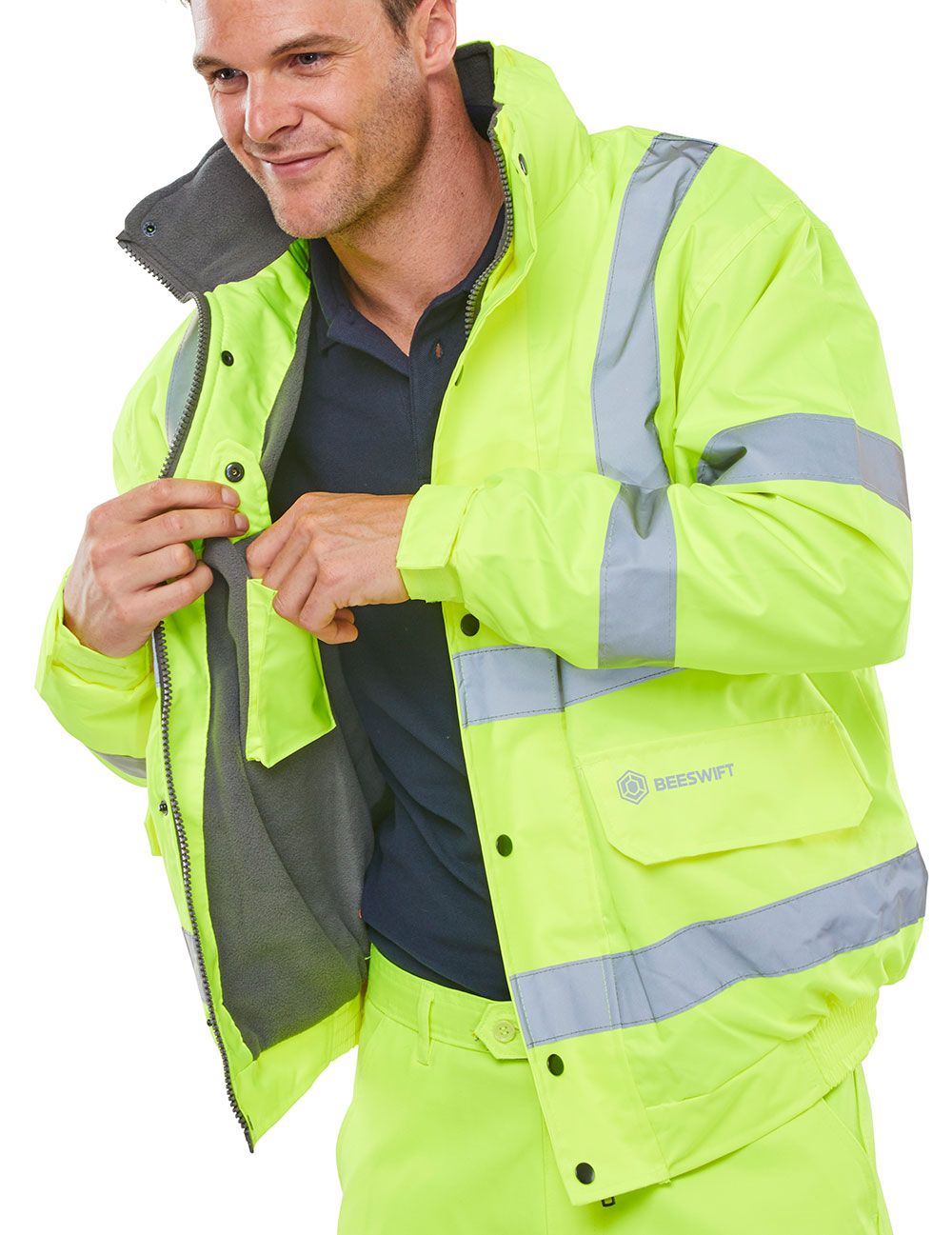 Hi-Vis Fleece Lined Bomber Jacket Yellow