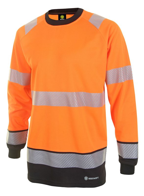 Deltic Hi-Vis Two-Tone Long Sleeve T-Shirt (Orange / Black)