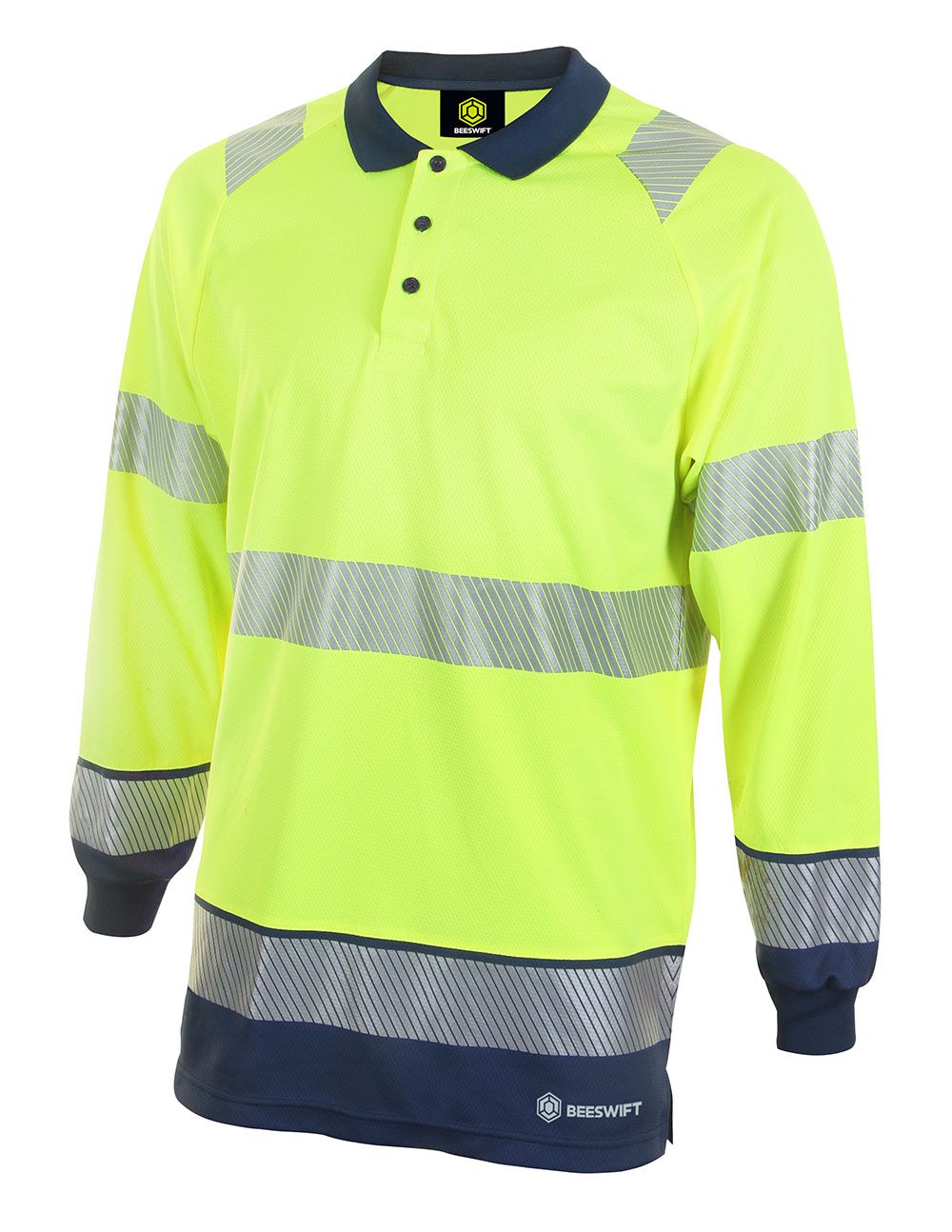 Deltic Hi-Vis Two Tone Long Sleeve Polo Shirt (Saturn Yellow / Navy)