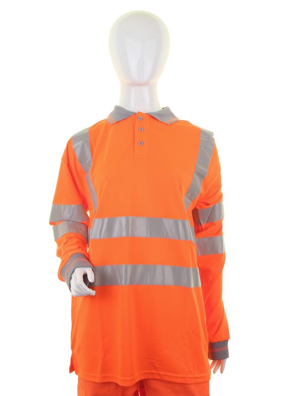 Ladies Hi-Vis Long Sleeve Rail Spec Polo Shirt (Orange)