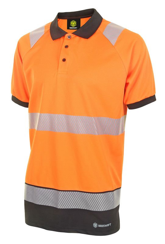 Deltic Hi-Vis Two Tone Short Sleeve Polo Shirt (Orange / Black)