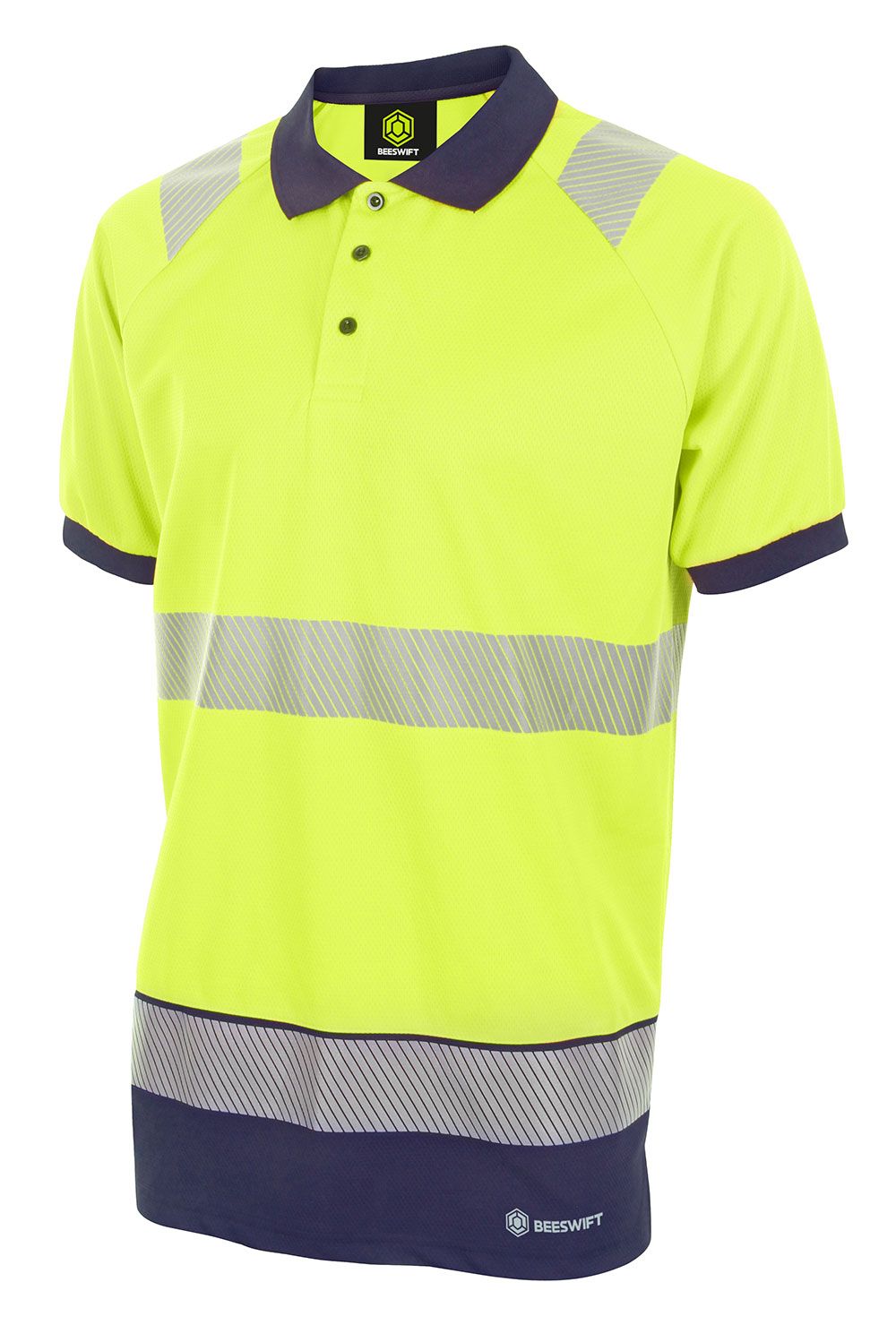 Deltic Hi-Vis Two Tone Short Sleeve Polo Shirt (Saturn Yellow / Navy)