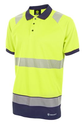 Deltic Hi-Vis Two Tone Short Sleeve Polo Shirt (Saturn Yellow / Navy)