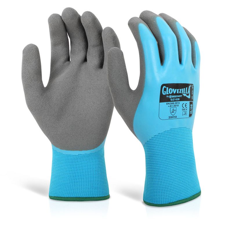 Latex Blue Fully Coated Water Resistant Gripper Gloves (Pack of 10)