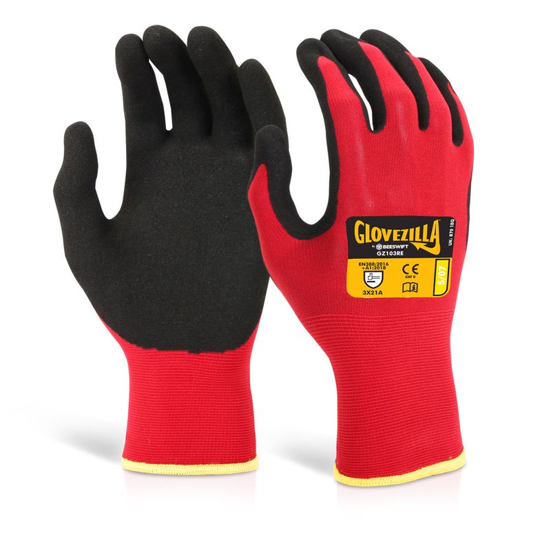 Nitrile Red Nylon Gloves (Pack of 10)