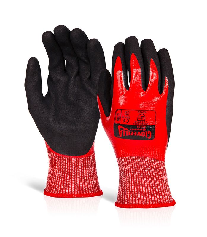 Waterproof Red Nitrile Cut D Gloves (Pack of 10)