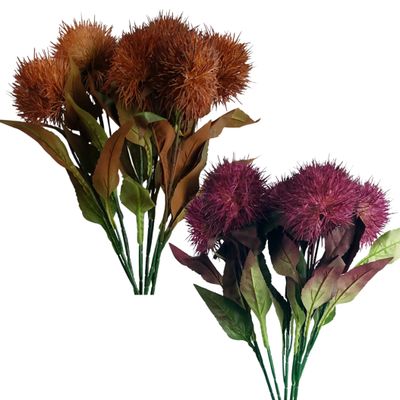 Pack of 6 x 70cm Artificial Globe Thistle Flower Stems, Choice of Yellow or Purple