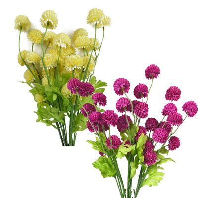 Pack of 6 x 50cm Dahlia Pompom Artificial Stem - Vibrant Pink or Yellow - Realistic Flower Stems