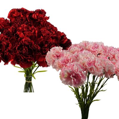 Pack of 12 Artificial Carnation Flowers Realistic Fake Bouquet Stems for Home Wedding Decoration in Red or Pink