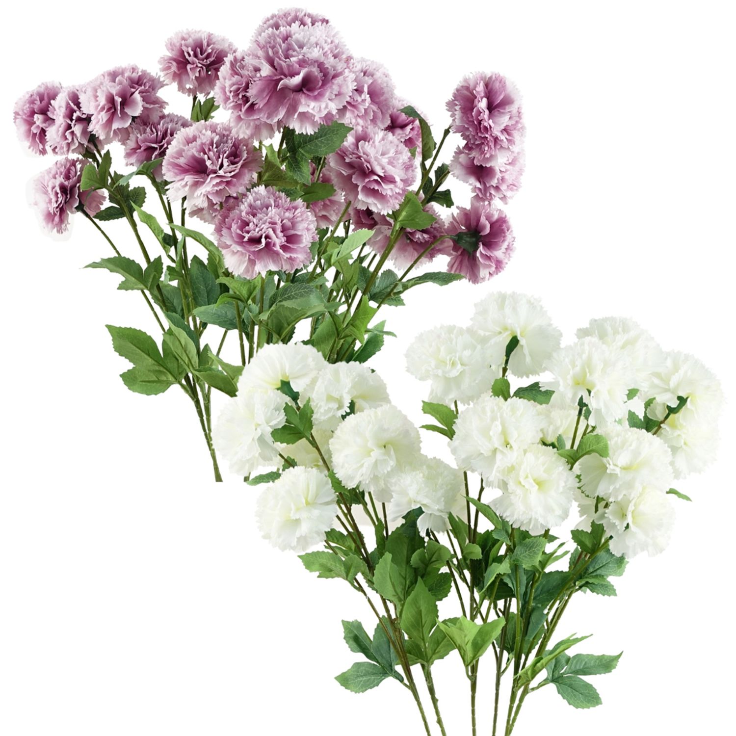 Pack of 6 x 70cm Artificial Carnation Stem � 24 Silk Flowers, Pink or White